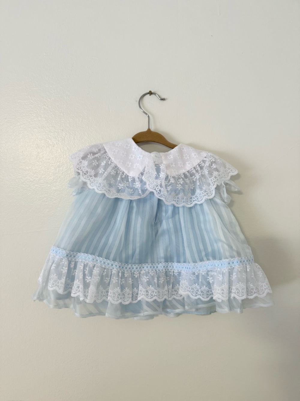 Vintage Baby Girls 6-9 Months Blue and White Lace Short Dress or Blouse Floral - Picture 8 of 12